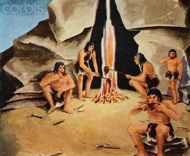 زندگی غار نشینی انسان اولیه، شکار حیوانات برای خوراک و استفاده از پوست آنان برای پوشش و گرمی خود.